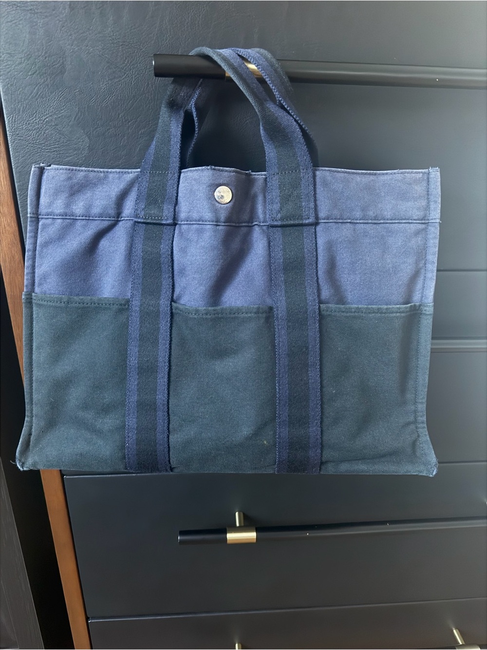 Hermes fourre tout Two-Tone Navy and Dark Blue Canvas Tote
